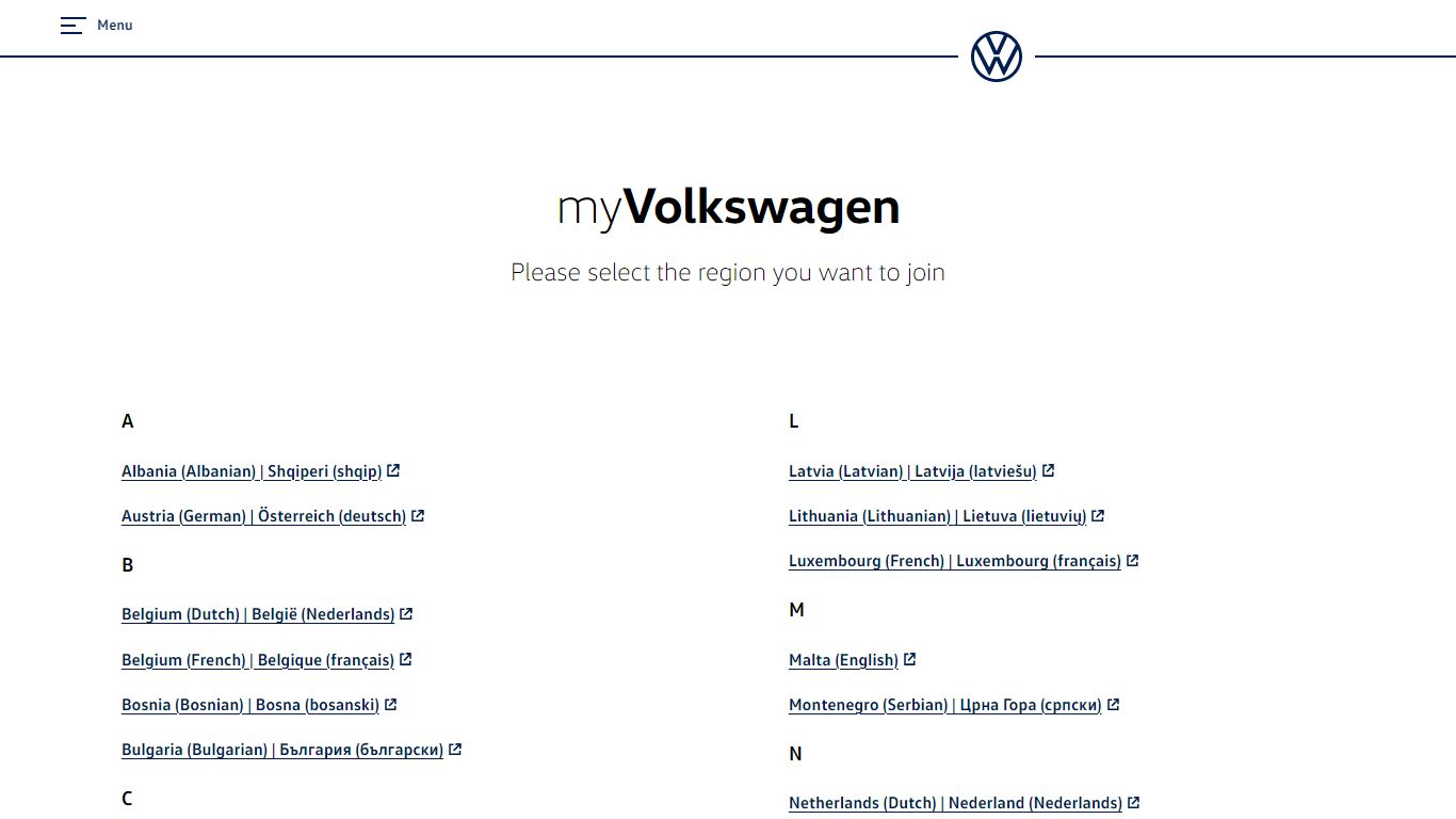 myvolkswagen.net - Choose your market / language